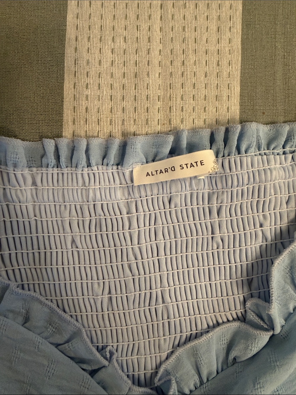 Altar'd State Light Blue Smocked Ruffle Top - Picture 2 of 3
